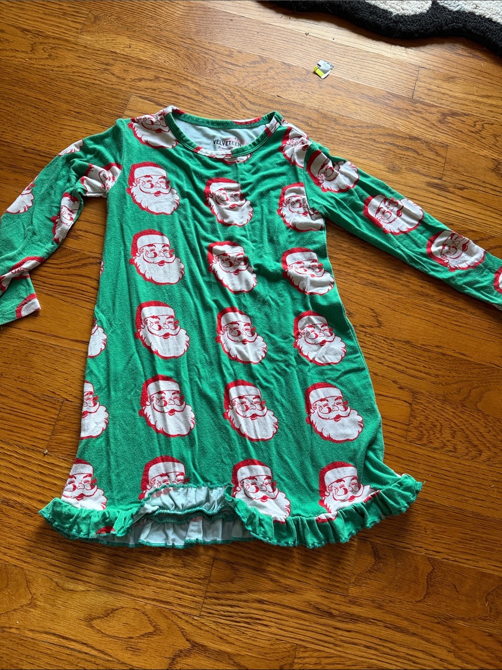 Bunny knots velveteen Green Santa Print Kids Pajama Nightgown